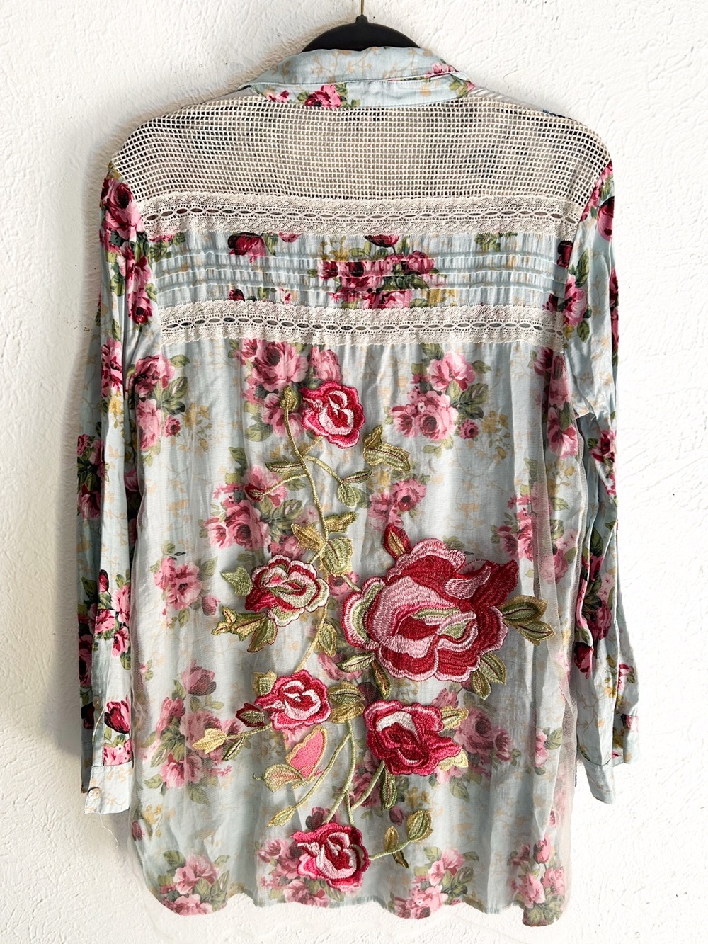 John Mark Mixed Print Floral Embroidered Blouse Boho Cottagecore Medium
